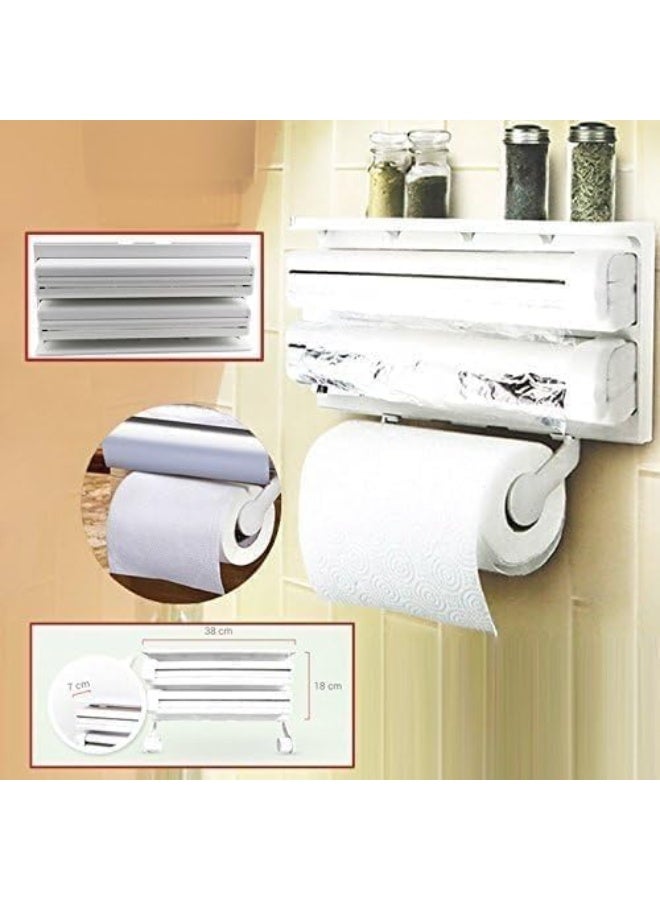 Multi-purpose kitchen organizer and dispenser – Napkin, foil, and nylon holder with storage shelf – White - Image 3